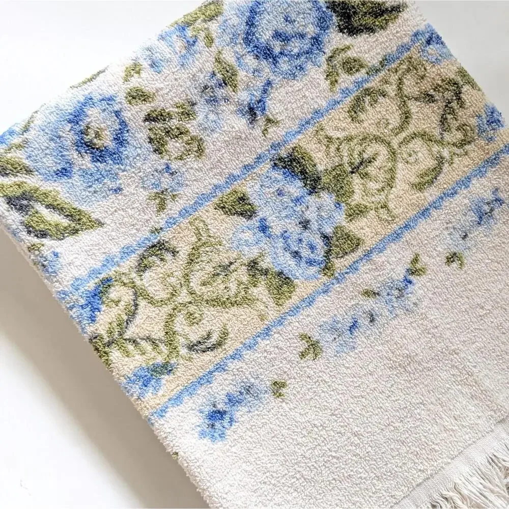 Vintage Cannon Bath Towel with Blue Floral Pattern
